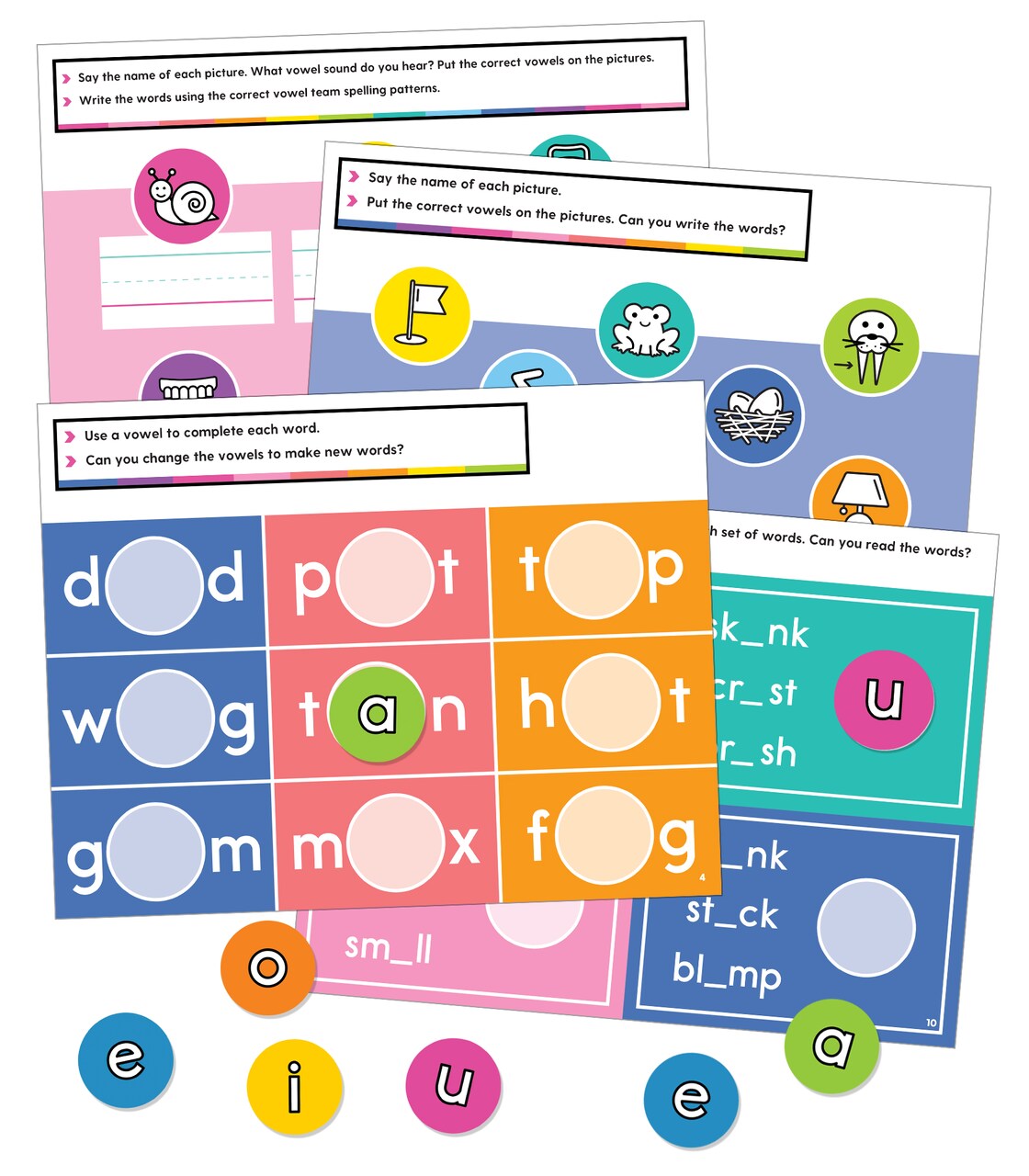 Carson Dellosa 20-Piece Vowels Edu-Clings Set, Language Arts Dry Erase Mats and Silicone Phonics Manipulatives, Grammar and Spelling Games and Practice for Kids